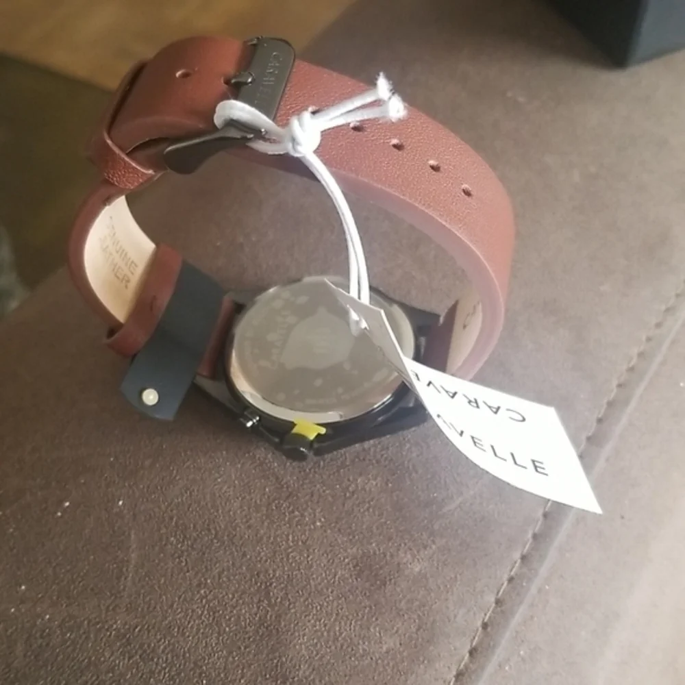 NWT Caravelle by Bulova Men's Brown Leather Strap Watch